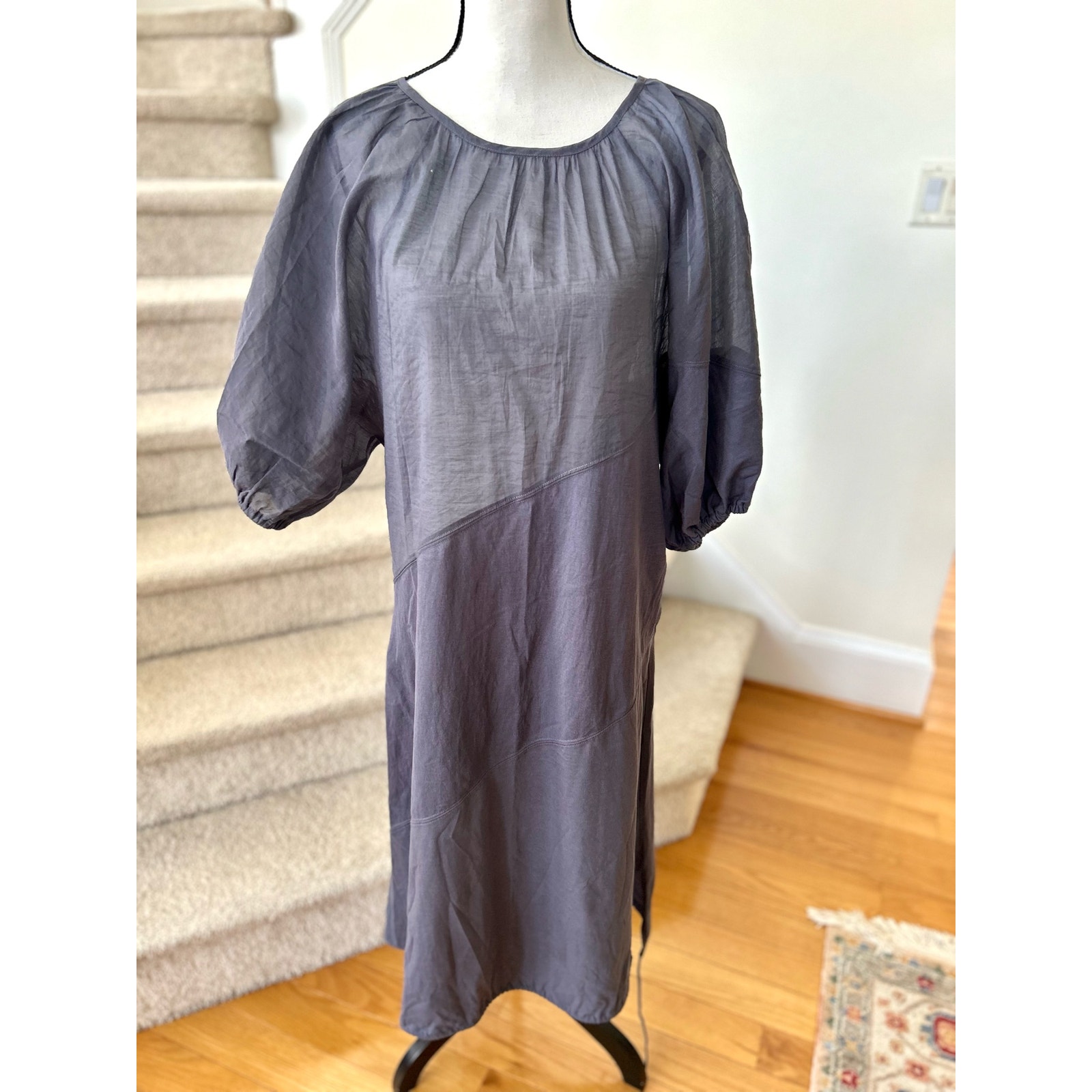 Nwot Zara Grey Puff Sleeve Bias Cut Lagenlook Dress